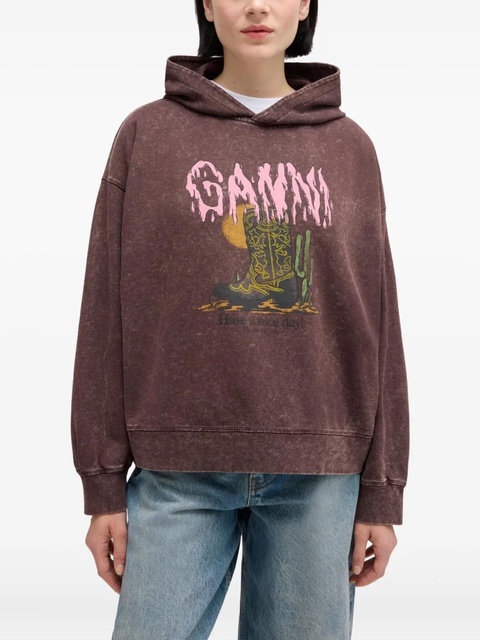 GANNI graphic-print hoodie - Brown - zdjęcie produktu nr 2