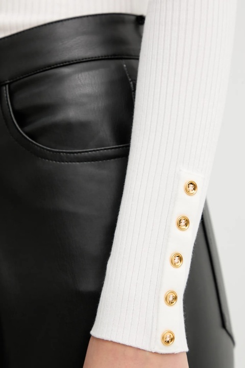 Elisabetta Franchi sweter z dodatkiem jedwabiu damski kolor beżowy lekki z golfem MK11B56E2 - zdjęcie produktu nr 2