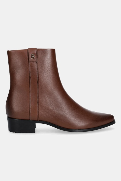 Tommy Hilfiger botki skórzane TH LEATHER POINTY ZIP BOOTIE damskie kolor brązowy na słupku FW0FW08980 - zdjęcie produktu nr 2