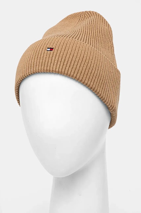 Tommy Hilfiger czapka z domieszką kaszmiru kolor brązowy z cienkiej dzianiny AW0AW16637 - zdjęcie produktu nr 1