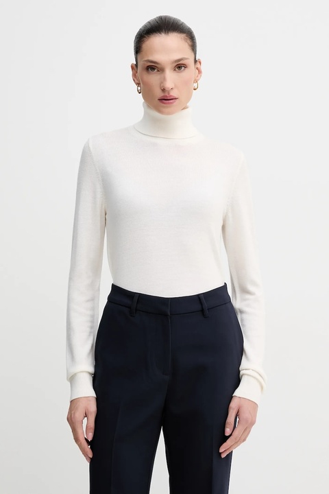 Sisley sweter damski kolor beżowy lekki z golfem 11BAM201C - zdjęcie produktu nr 1