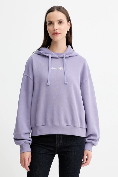 Tommy Hilfiger bluza damska kolor fioletowy z kapturem z nadrukiem WW0WW47459 - zdjęcie produktu nr 1