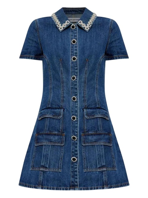 Self-Portrait crystal-trimmed pocketed dress - Blue - zdjęcie produktu nr 1
