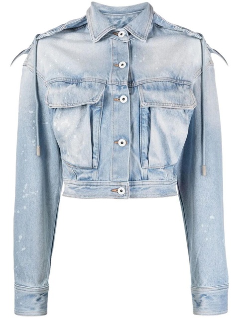 Off-White distressed cropped denim jacket - Blue - zdjęcie produktu nr 1