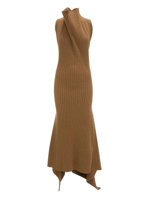 Victoria Beckham ribbed draped midi dress - Neutrals - zdjęcie produktu nr 1