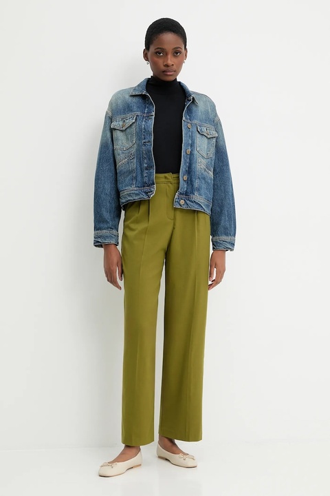 United Colors of Benetton spodnie damskie kolor zielony proste high waist 4YVXDF09R - zdjęcie produktu nr 1