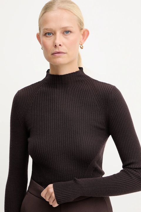 Twinset sweter wełniany damski kolor brązowy lekki z półgolfem 252TT3111 - zdjęcie produktu nr 2