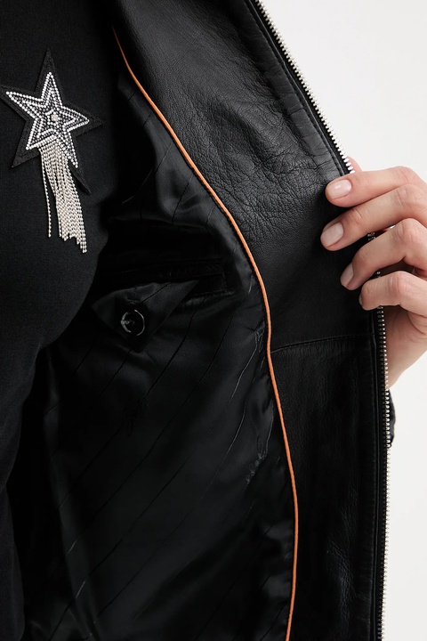 BOSS Orange kurtka skórzana kolor czarny przejściowa 50545625 - zdjęcie produktu nr 2