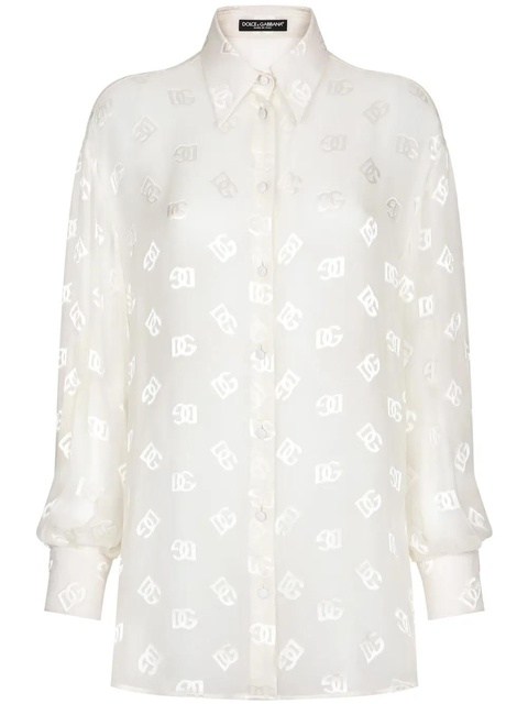 Dolce & Gabbana monogram-jacquard semi-sheered shirt - White - zdjęcie produktu nr 1
