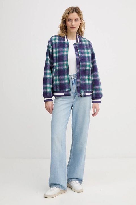 United Colors of Benetton kurtka bomber z dodatkiem wełny kolor fioletowy przejściowa 20G9DN08S - zdjęcie produktu nr 1