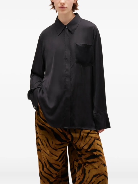 GANNI cape-detail satin shirt - Black - zdjęcie produktu nr 2