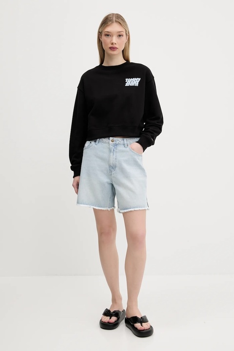 Karl Kani szorty jeansowe damskie kolor niebieski gładkie high waist 6110098 - zdjęcie produktu nr 2