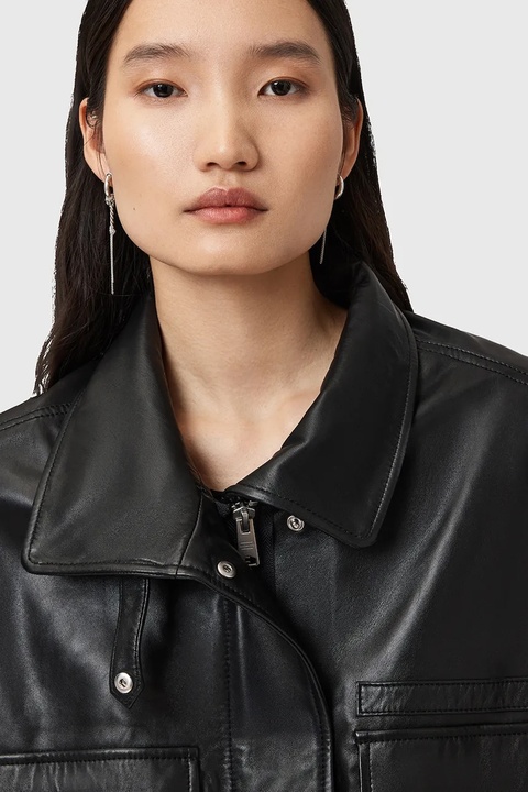 AllSaints bezrękawnik skórzany CLAY kolor czarny przejściowy W040LD - zdjęcie produktu nr 2