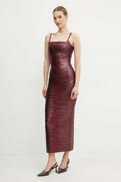 Herve Leger sukienka Gemma kolor bordowy maxi dopasowana HFL8503778 - zdjęcie produktu nr 1