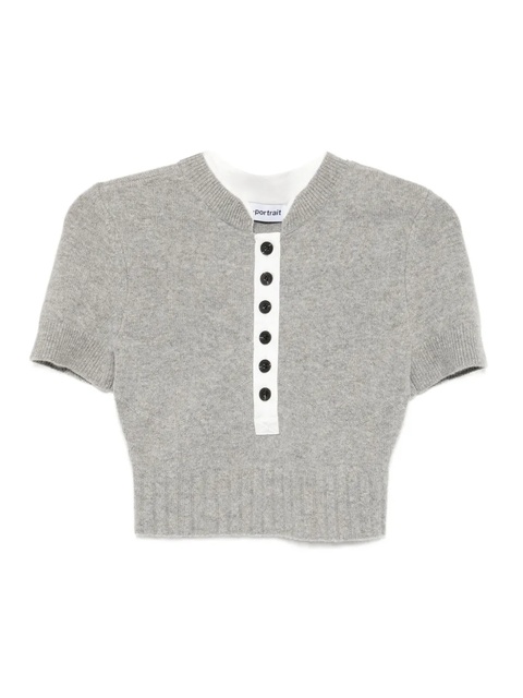 Self-Portrait ribbed knit top - Grey - zdjęcie produktu nr 1