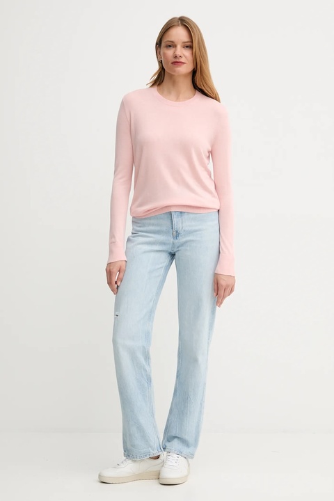 United Colors of Benetton sweter z dodatkiem jedwabiu kolor różowy lekki 1ZRED10CP - zdjęcie produktu nr 2