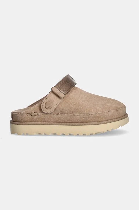 UGG klapki zamszowe Goldenstar Clog damskie kolor beżowy na platformie 1138252-SAN - zdjęcie produktu nr 2