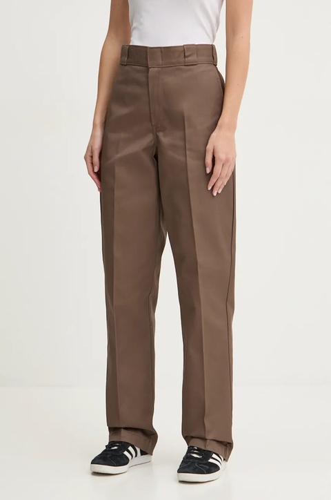 Dickies spodnie 874 damskie kolor brązowy proste high waist - zdjęcie produktu nr 1