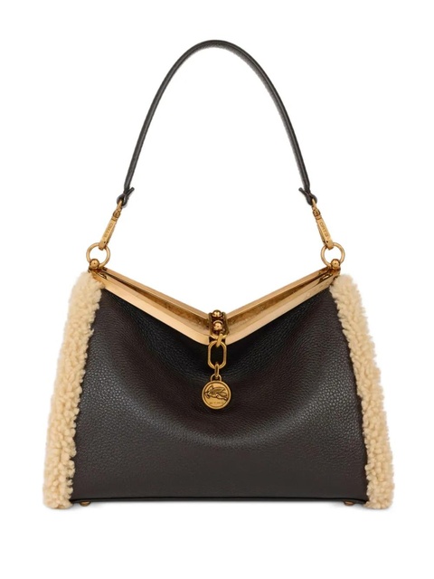 ETRO medium VELA shearling-trimmed clasp shoulder bag - Brown - zdjęcie produktu nr 1