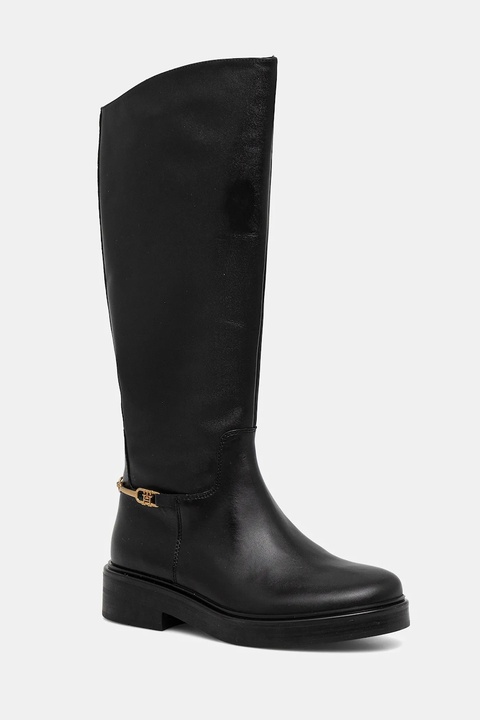 Tommy Hilfiger kozaki skórzane TH HORSEBIT RIDING LONG BOOT damskie kolor czarny na płaskim obcasie FW0FW08863 - zdjęcie produktu nr 1