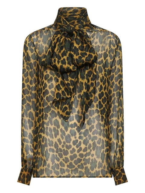 Saint Laurent Lavallière leopard-print blouse - Brown - zdjęcie produktu nr 1