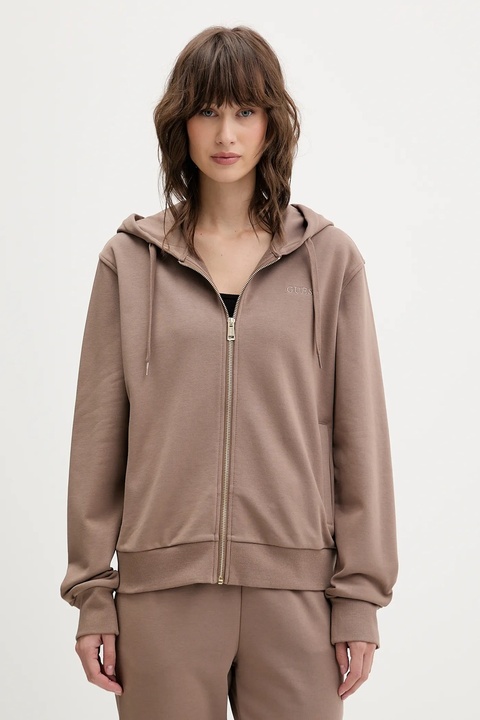 Guess bluza SOFIA damska kolor brązowy z kapturem gładka O5RQ01 KCO31 - zdjęcie produktu nr 1