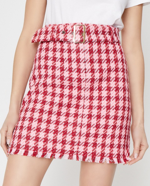 PINKO - Różowa mini spódnica w pepitkę Accurato - zdjęcie produktu nr 1