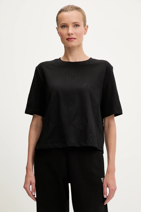 Guess t-shirt bawełniany PEONY damski kolor czarny V5YI10 I3Z14 - zdjęcie produktu nr 1