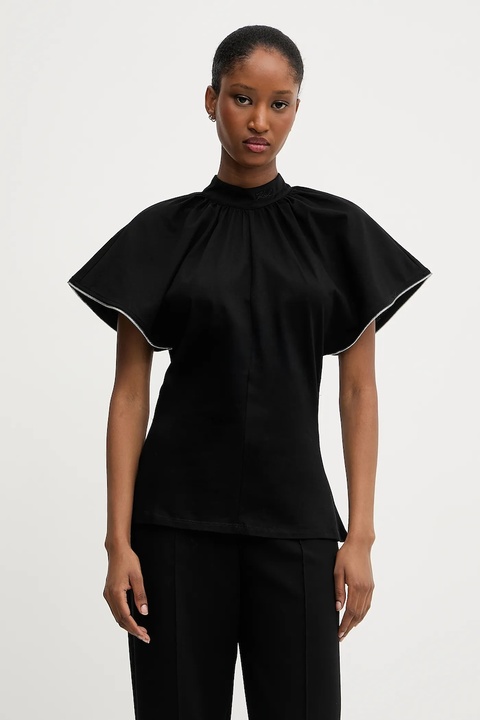Karl Lagerfeld t-shirt bawełniany damskie kolor czarny z półgolfem A3W17012 - zdjęcie produktu nr 1