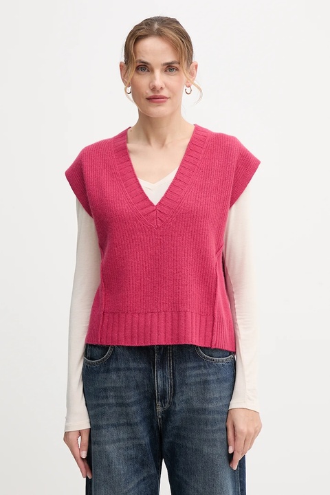 United Colors of Benetton kamizelka z dodatkiem wełny damski kolor różowy 126WD4033 - zdjęcie produktu nr 1