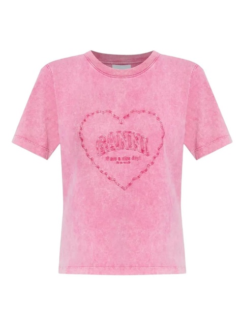 GANNI heart cotton T-shirt - Pink - zdjęcie produktu nr 1