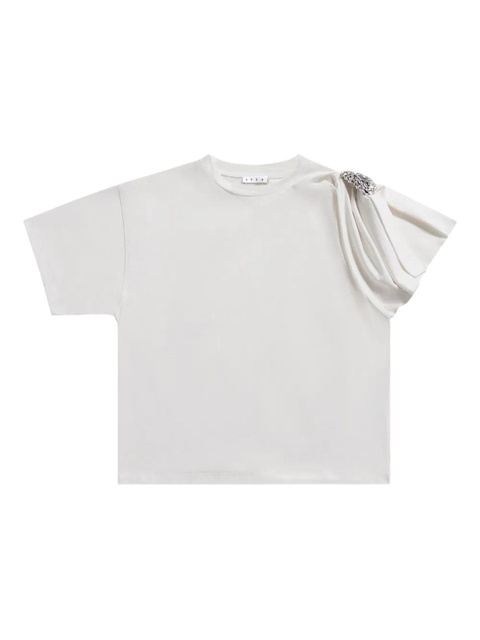 AREA crystal-embellished draped-sleeve T-shirt - White - zdjęcie produktu nr 1