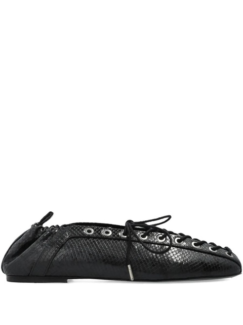 GANNI lace-up snakeskin-effect ballet flats - Black - zdjęcie produktu nr 1