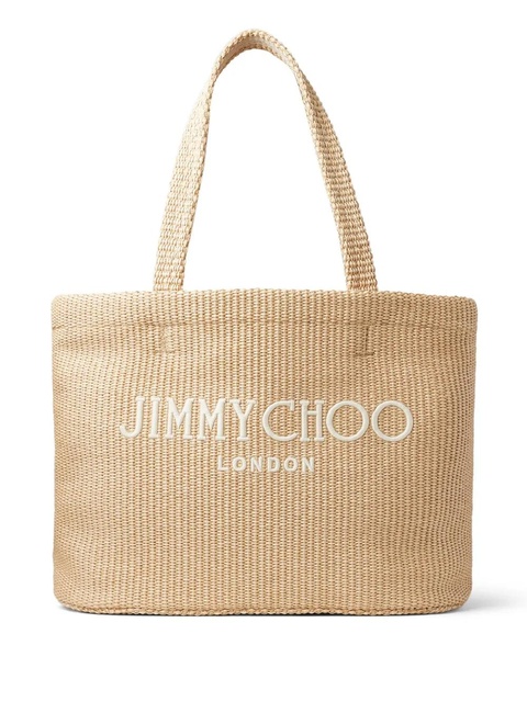 Jimmy Choo logo-embroidered raffia beach bag - Neutrals - zdjęcie produktu nr 1