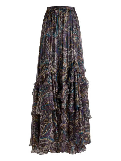 ETRO ruffled paisley-motif silk maxi skirt - Black - zdjęcie produktu nr 2