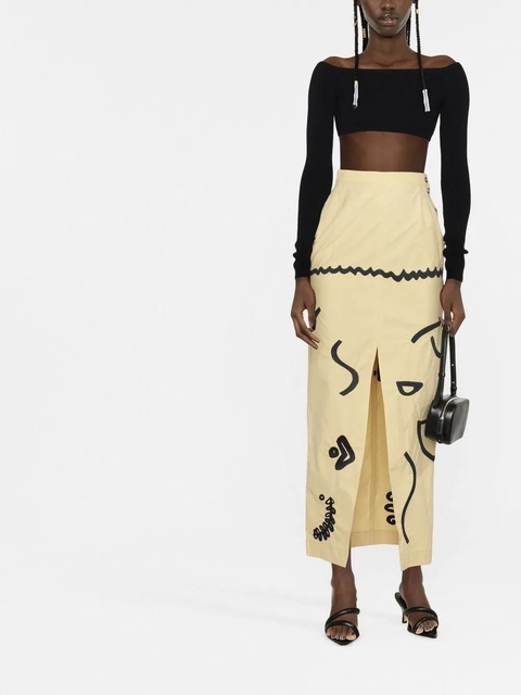 Nanushka motif-print high-slit midi skirt - Neutrals - zdjęcie produktu nr 2