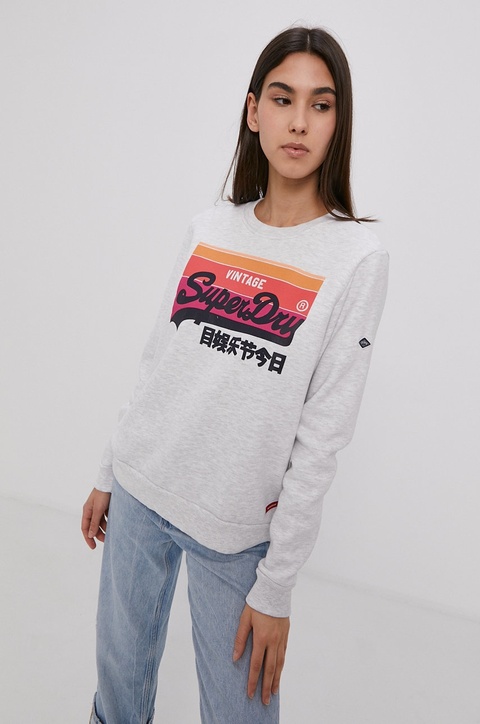 Superdry Bluza damska kolor szary z nadrukiem - zdjęcie produktu nr 2
