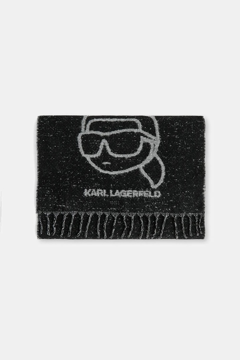 Karl Lagerfeld szalik z dodatkiem wełny damski kolor czarny wzorzysty A4W33051 - zdjęcie produktu nr 2