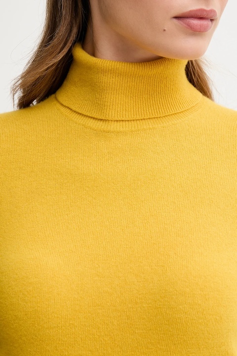 United Colors of Benetton sweter wełniany damski kolor żółty z golfem 1002D2348 - zdjęcie produktu nr 2