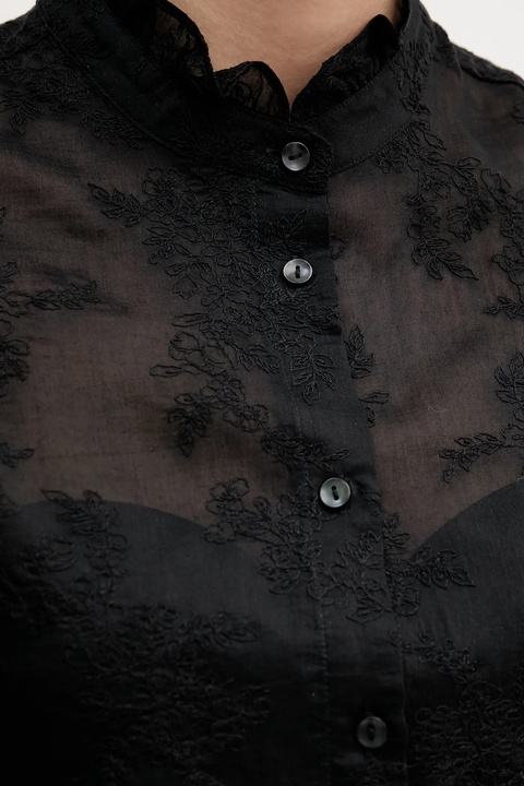 United Colors of Benetton koszula damska kolor czarny regular ze stójką 52WNDQ0CQ - zdjęcie produktu nr 2