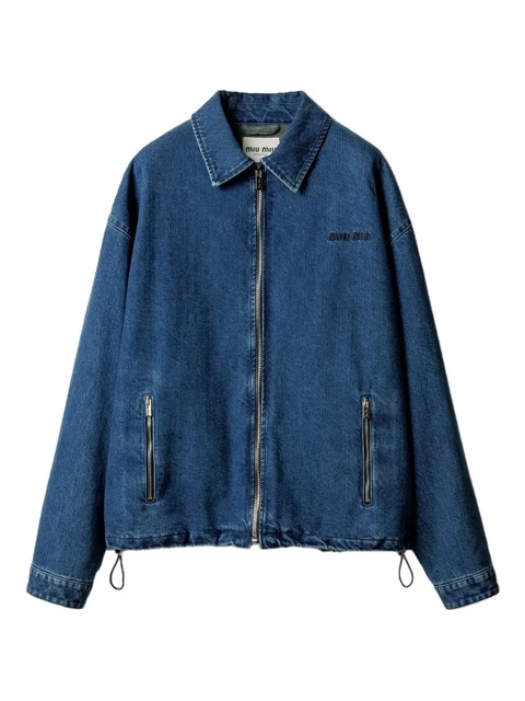 Miu Miu logo-embroidered denim jacket - Blue - zdjęcie produktu nr 1