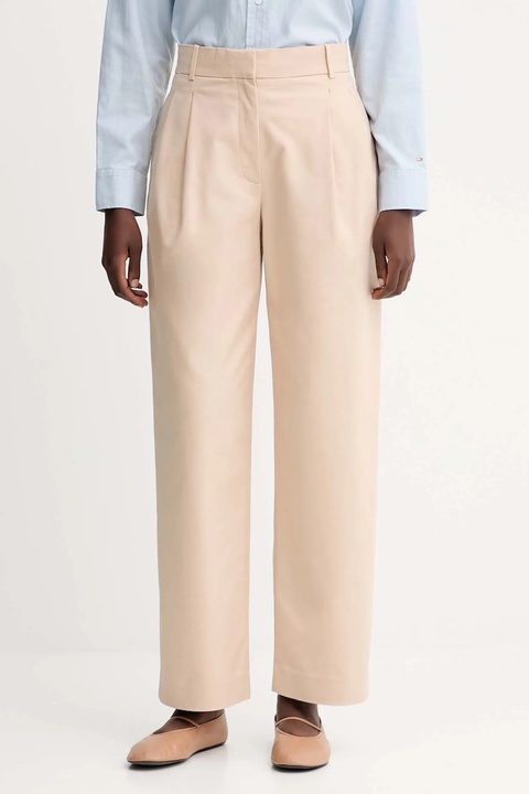 Calvin Klein spodnie damskie kolor beżowy szerokie high waist LV044D664G - zdjęcie produktu nr 1