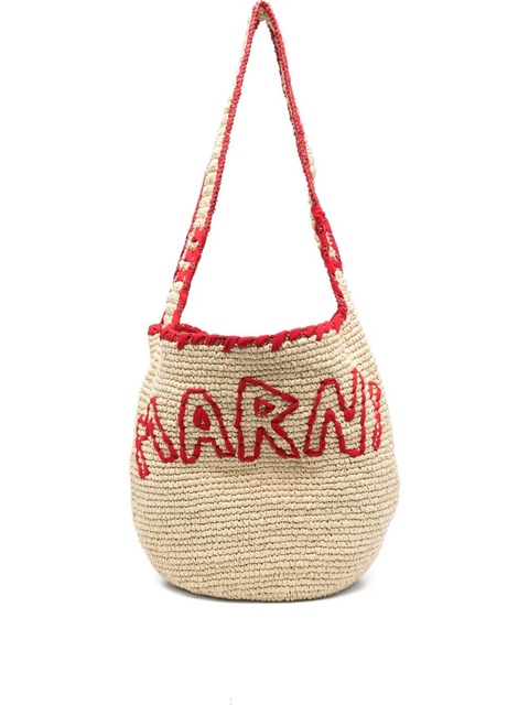 Marni logo-embroidered paper shoulder bag - Neutrals - zdjęcie produktu nr 1