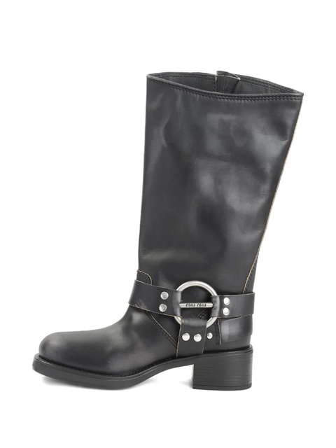 Miu Miu buckle-strap leather boots - Black - zdjęcie produktu nr 2