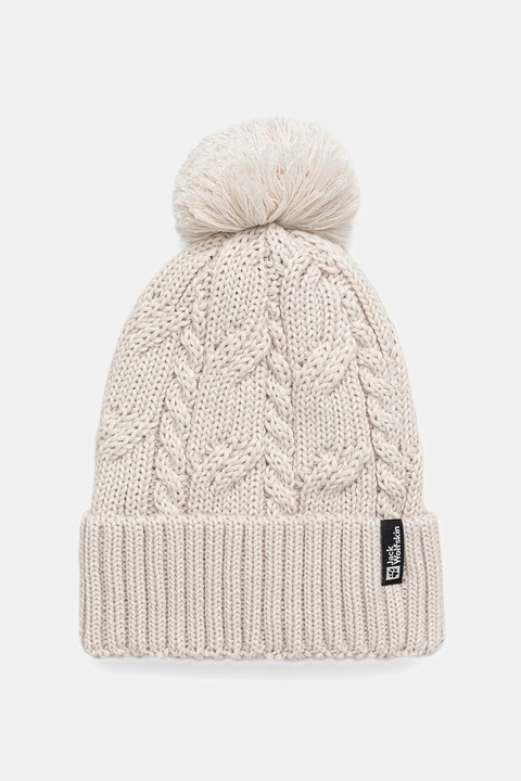 Jack Wolfskin czapka Pompom kolor beżowy wełniana 1905092 - zdjęcie produktu nr 1