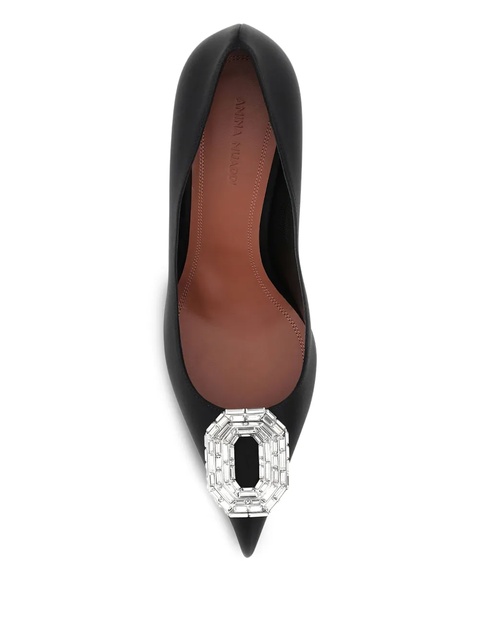 Amina Muaddi 90mm Camelia embellished satin pumps - Black - zdjęcie produktu nr 2