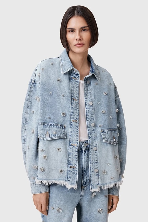 AllSaints kurtka jeansowa bawełniana HETTIE kolor niebieski przejściowa oversize W106PC - zdjęcie produktu nr 2