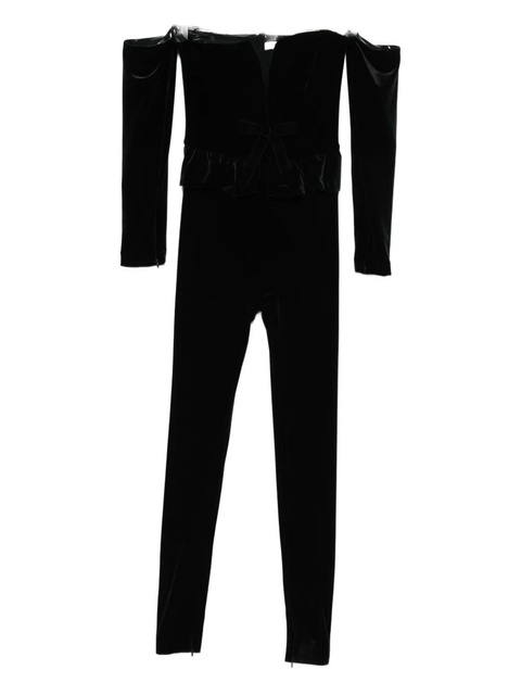 Alessandra Rich V-neck velvet jumpsuit - Black - zdjęcie produktu nr 2