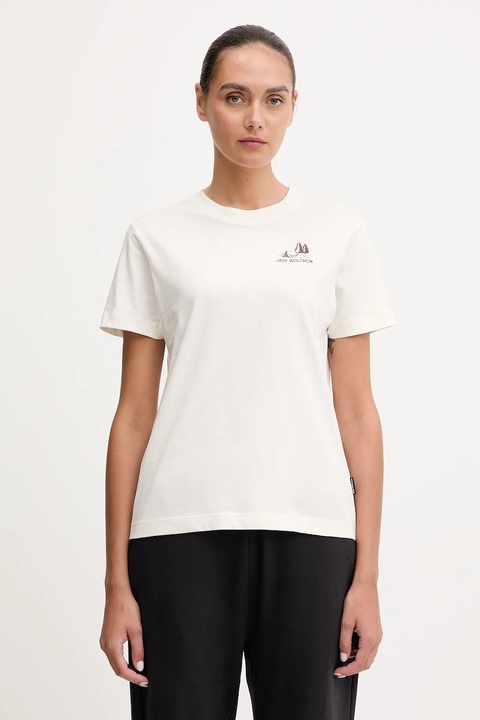 Jack Wolfskin t-shirt bawełniany CADENA damski kolor beżowy A65080 - zdjęcie produktu nr 1