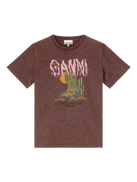 GANNI graphic-print T-shirt - Brown - zdjęcie produktu nr 1
